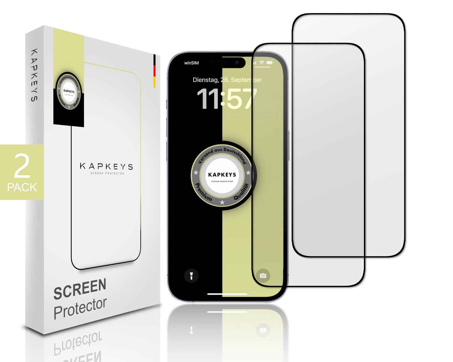 Kapkeys 2x Stück Panzerglas für Iphone 14 Pro Max