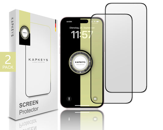 Kapkeys 2x Stück Panzerglas für Iphone 15 Plus