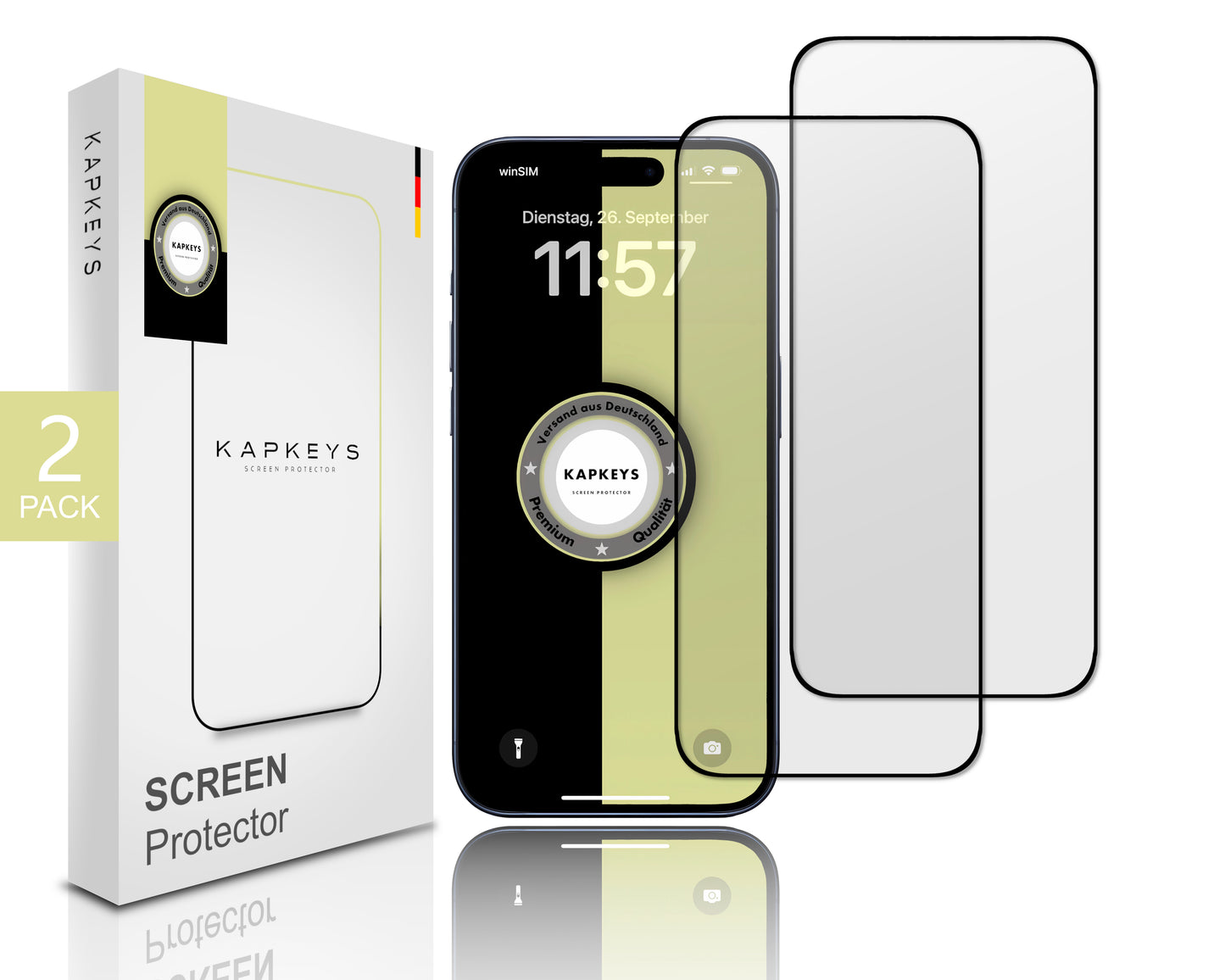 Kapkeys 2x Stück Panzerglas für Iphone 15 Pro Max